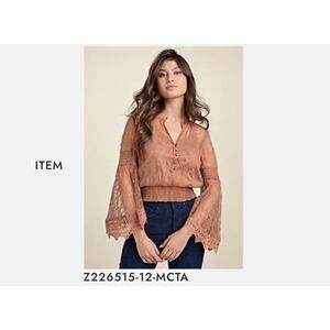 Venus lace top NEW peach nude sexy bell sleeve boho bohemian hippie desert sz 12